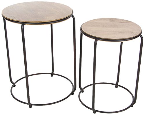 Algopix Similar Product 9 - Benzara Circular Metal Wood Nest Table
