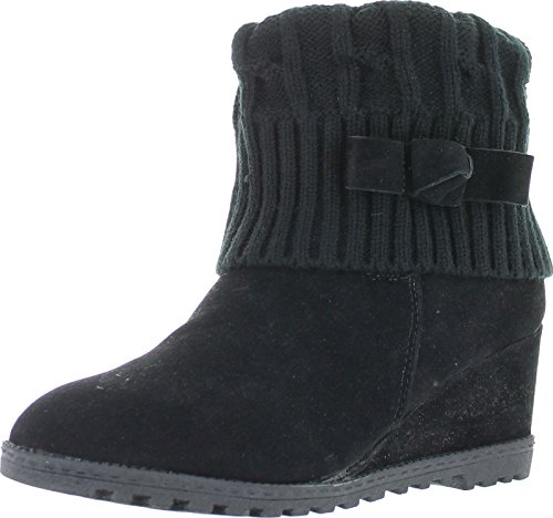 Bella Marie Marisa-11 Women's alond toe wedge heel sweater shaft and opening with bow decor suede boots