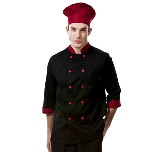 Chef coat black with red uniforms and long sleeve unisex