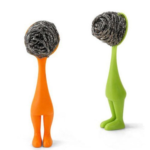 

Little Shy Man With Cleaning Ball Pan Brush