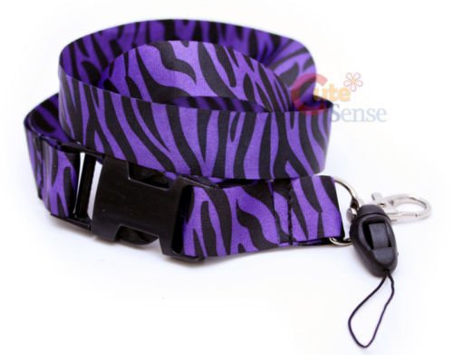 Purple and Black Zebra Animal Print Lanyard Key Chain Id Badge Holder