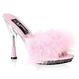 5 Inch Sexy Lingerie Shoe Women's Slide With Cone Heel Marabou Slipper Baby Pink / Clear