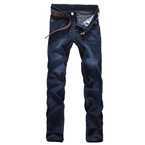 Orangetime Men Washed Denim Winter Blue Jeans Pants