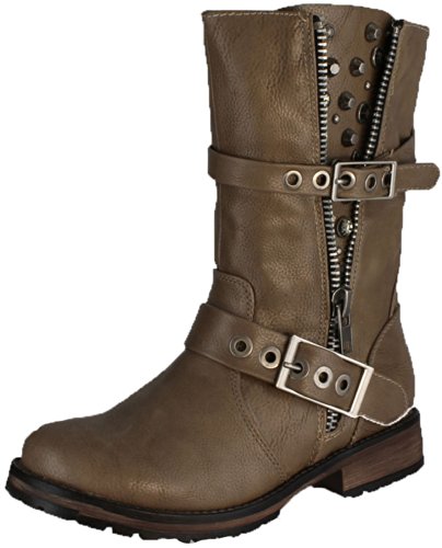 ROCKER-17 Studded Spike Buckle Zipper Detailed Motorcycle Biker Riding Boot