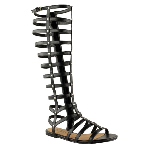 

Fashion Thirsty Womens Cut Out Gladiator Sandals Flat Knee Boots Strappy Size