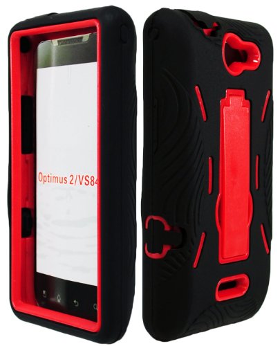 BasTexWireless Bastex 2 in 1 Hybrid Case for LG Lucid / Optimus Exceed (VS840) - Black Silicone & Red Hard Shell with Kickstand