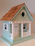 Fishing Lake Cottage Birdhouse is a Whimsical and Peaceful Lakefront Teal Green Cottage that is a fully functional Outdoor Wood Birdhouse