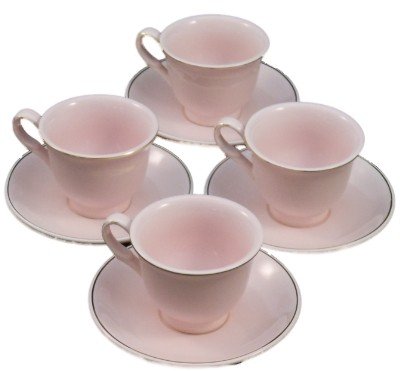 Princess Pink Pattern Set of 4 Fine China Demitasse Tea Cups - Perfect for Children's Tea Parties