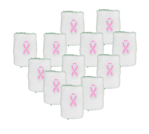 12 Single All White Pink Ribbon Breast Cancer Awareness Wrist Bands Wristbands
