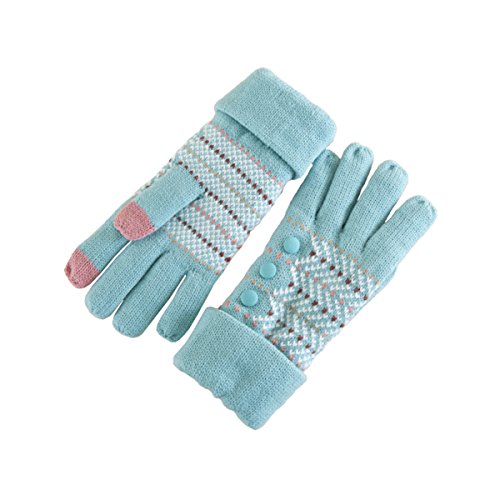 XY Fancy Women Three Button Thickening lengthening Touchscreen Glove Winter Warm Gloves Blue