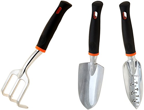 HedgX 3 Piece Garden Tool Set Best as Gift Kit for Back Yard Gardener. Prime Hand Planting Gadgets for Men and Women. Includes Ergonomic Handled Rake Trowel and Transplanter. Buy Excellent Bundle Now!