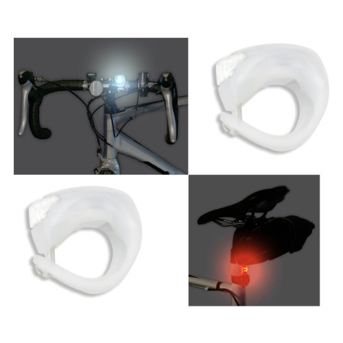 Wrap-Around Band LED Bike Lights - Front & Rear - 2 Super-Bright LED - Lithium Wafer Batteries Included