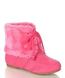 Wool Girls Lace up Fur Boots Fushia (9-4)