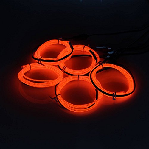 SOLMORE 5 X 1 Metre EL Wire Neon Glowing Strobing Light Waterproof LED Strip Electroluminescent Wire Kit for Halloween Party Xmas Indoor Outdoor Decoration (Red)