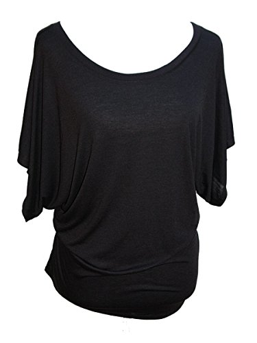 YogaColors Crystal Boatneck Sheer Dolman Sleeve Blouse Jersey Tee Up to Plus Size
