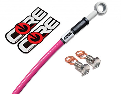 

Core Moto - Aprilia RS50 1999-2003 Performance Rear Brake Line - Solid Pink Line White Banjos White Logo Tags - Stock + 6"
