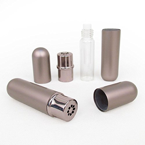 Mink Gray Aluminum and Glass Empty Essential Oil Personal Nasal Inhaler Refillable With Removable Bottle by Rivertree Life
