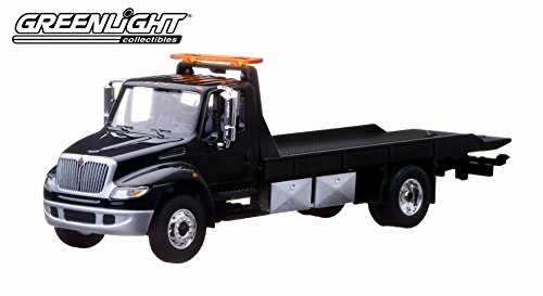 2013 International Durastar 4400 Flatbed Black Body Black Bed Tow Truck 1/64 by Greenlight 29775