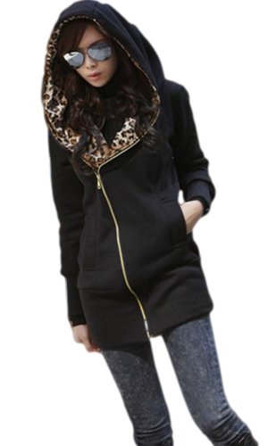 

Jungbei Women's Leopard Print Long Sleeve Jackets Zipper Outerwear