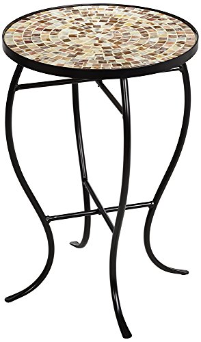 Mother of Pearl Mosaic Black Iron Outdoor Accent Table