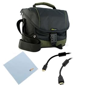 EveCase Large Digital SLR Camera and lens Pouch Nylon Case + Mini HDMI Cable + Microfiber Cleaning Cloth for Panasonic HC-X900M, HC-X900; Sony HDR-CX700V, CX360V, CX160, XR160, CX130, TD10, TD20V, CX760V Camcorders