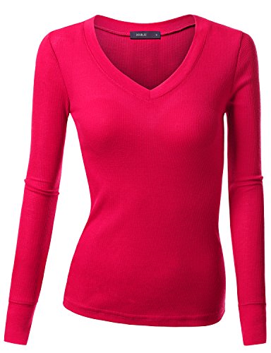 Doublju Womens Long Sleeve V Neck Thermal Tee Shirts