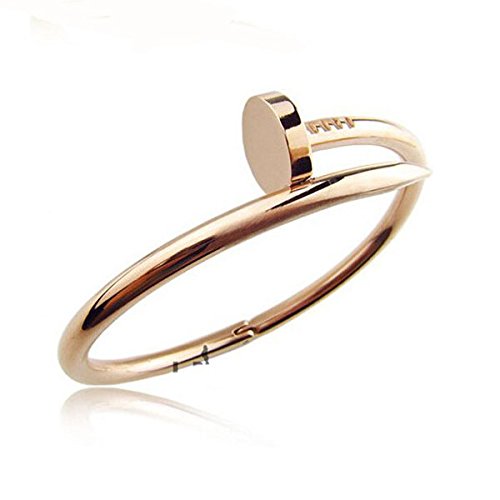 Stainless Steel Nail Style Love Rose Gold Plated Bangle Bracelet Oval High Polish , Fits 7.5inch Wrists