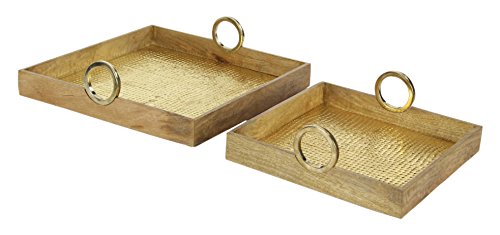 Algopix Similar Product 17 - Benzara Brass Wooden Tray with Square