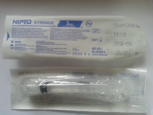 

Empty Syringes Only , Disposable, Sterile, 3 mL, 100/Bx