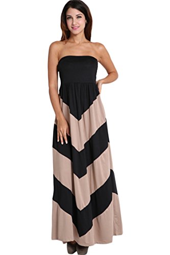 Pink Queen® Womens Chevron Striped Color Blocked Maxi Dress XX-Large Khaki