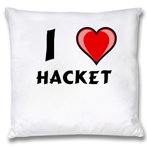 

White Cushion Cover with I Love Hacket (first name/surname/nickname)