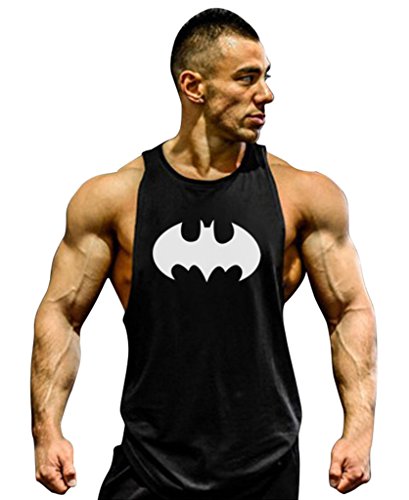 Gillbro Mens GYM Muscle Workout T-Shirt Bodybuilding Tank Top Batman Pattern