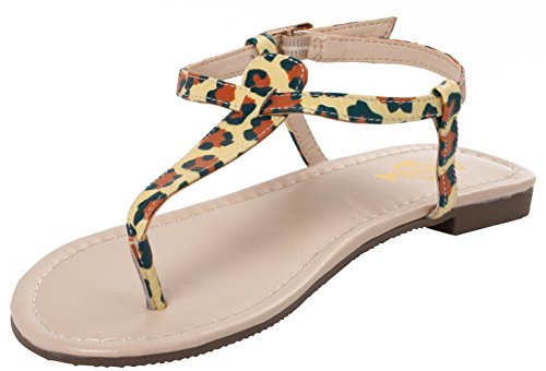 ABUSA Women's Fashion Thin Adjustable Leather Flat Sandal