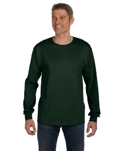 Hanes Tagless 6.1 oz Long-Sleeve with Pocket, Deep Forest, L