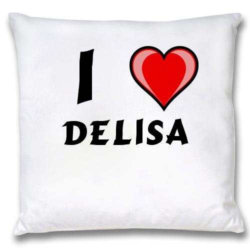 

White Cushion Cover with I Love Delisa (first name/surname/nickname)