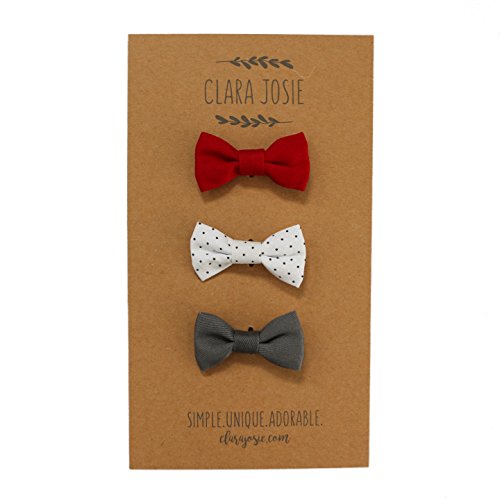 Classic Baby Girl Bows - 3-Pack Alligator Clip Hair Bows for Infants - By Clara Josie (Small, RBG)