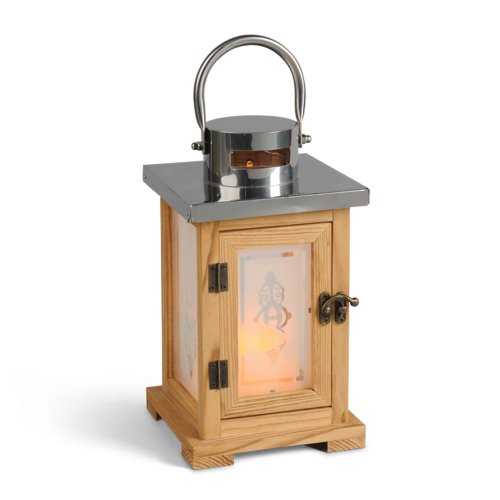 

Gerson 10-Inch Wood and Stainless Steel Lantern with 3 by 6-Inch Indoor/Outdoor LED Candle