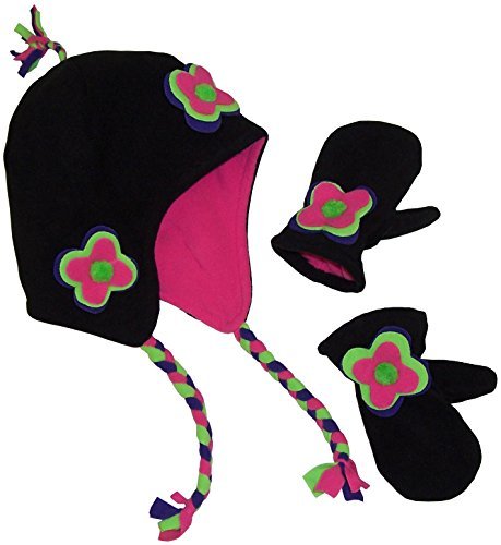 N'Ice Caps Girls Fully Lined Micro Fleece Hat And Mitten Set with Appliques