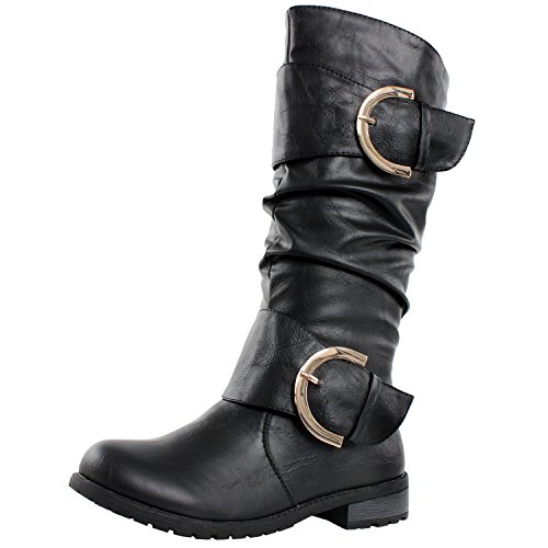 West Blvd Ankara Slouch Riding Motorcycle Mid-Calf Boots