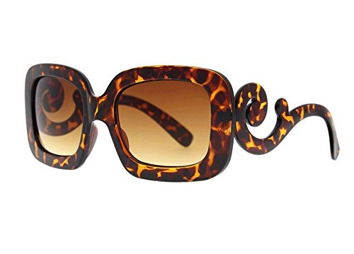Designer Inspired Oversized High Fashion Square Sunglasses w/ Baroque Swirl Arms Tortoise Brown