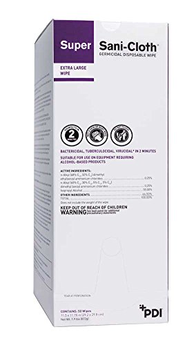 PDI Super Sani-Cloth Germicidal Disposable Wipes, XL - 11.5 x 11.75 Inch, U87295 (Box of 50)