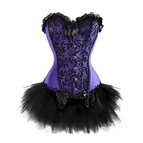 Zanuce Women's Plus Size Lace Up Boned Corset Bridal Lingerie Tutu Skirt