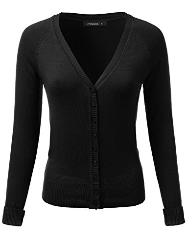 J.TOMSON Women's Basic Long Sleeve V-Neck and Round Neck Button Up Knit Cardigan