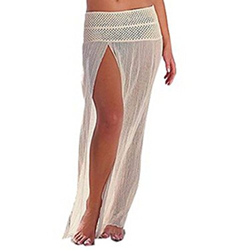 WenHong Womens Sexy Bikini Cover Up Beach Mesh Hollow Crochet Slit Skirt