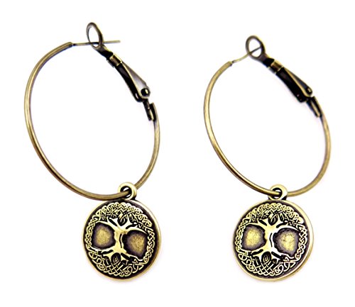 Tree of Life, Hoop Earrings, Antique Brass