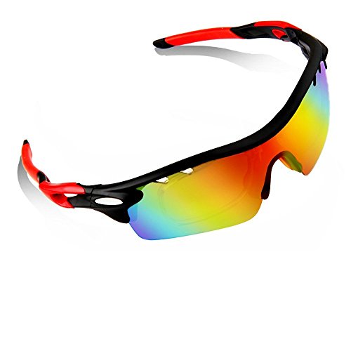Polarized Sports Sunglasses, Poshei P01 Outdoor Sun Glasses with 5 Interchangeable Lenses for Men Women Baseball Cycling Fishing Golf
