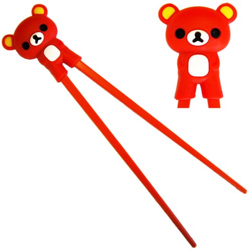 Cute Rilakkuma Bear Plastic Chopsticks with Silicone Guide/Training Connector -Red color