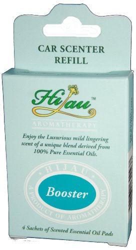 Natural Car Air Freshener - BOOSTER Aromatherapy Blend (Sweet Basil, Lavender, Rosemary...) - 5 Scented Refill Pads - 100% Pure Essential Oil