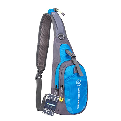 WOMHOPE Portable Multi-functional Waterproof Super Light Unisex Outdoor Sports Chest Pack Bag Chest Bag Pouch Belt Bum Bag Sling Bag Adjustable Shoulder Strap Casual Bag Shoulder Backpack Cross Body Bag - Hiking,Mountaineering,Biking,Running (Blue)