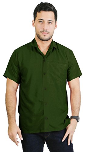 La Leela Hawaiian Shirt Men Short Sleeve Front-Pocket Rayon Plain in many colors